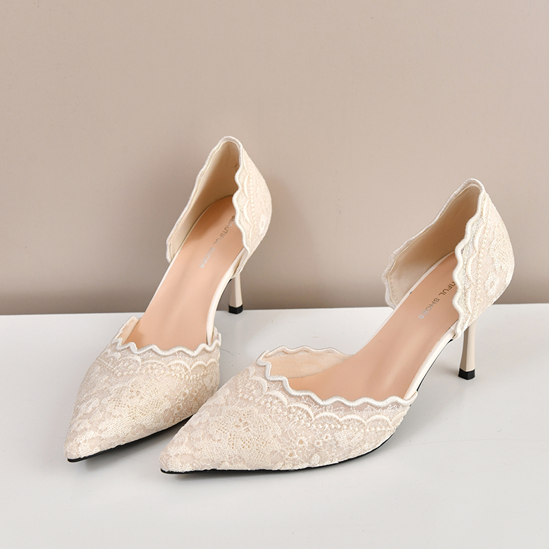 Women Shoes Model - Lace Pointed Toe High Heels Women
