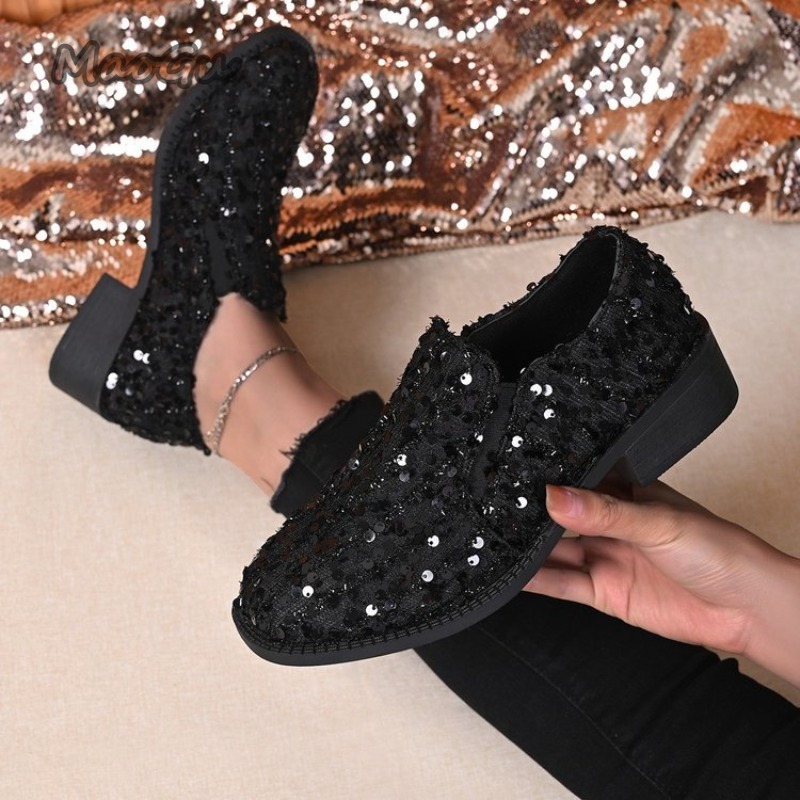 Black Sequins Women's Loafers  - đánh giá và giá Women'S Shoes Loafers Black