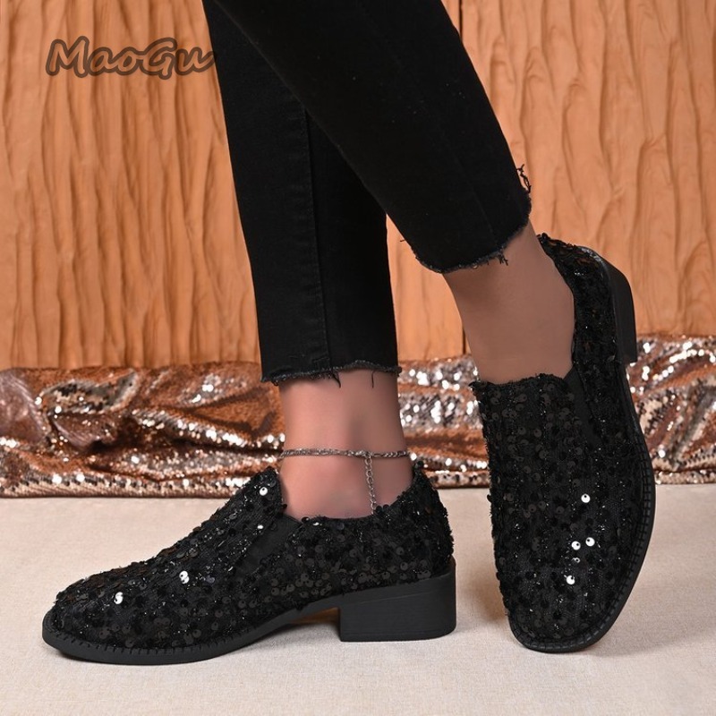 Black Sequins Women's Loafers  - đánh giá và giá Women'S Shoes Loafers Black